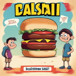 Create a Disney Pixar movie poster for a film titled 'Caseoh and the Attack of the Giant Hamburger'