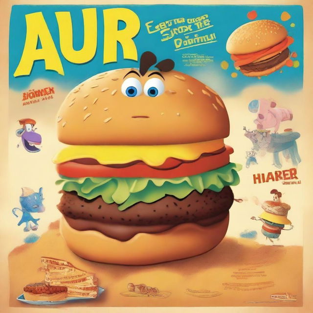 Create a Disney Pixar movie poster for a film titled 'Caseoh and the Attack of the Giant Hamburger'