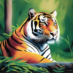 A vibrant and detailed painting of a tiger in its natural habitat