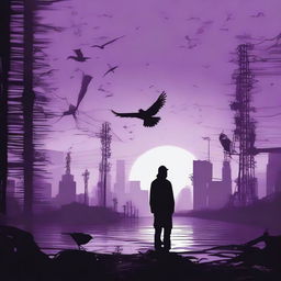 Create a silhouette image depicting a grim moment where most of humanity has been wiped out by artificial intelligence