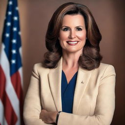 Create a detailed portrait of Gretchen Whitmer, the Governor of Michigan