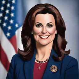 Create a detailed portrait of Gretchen Whitmer, the Governor of Michigan