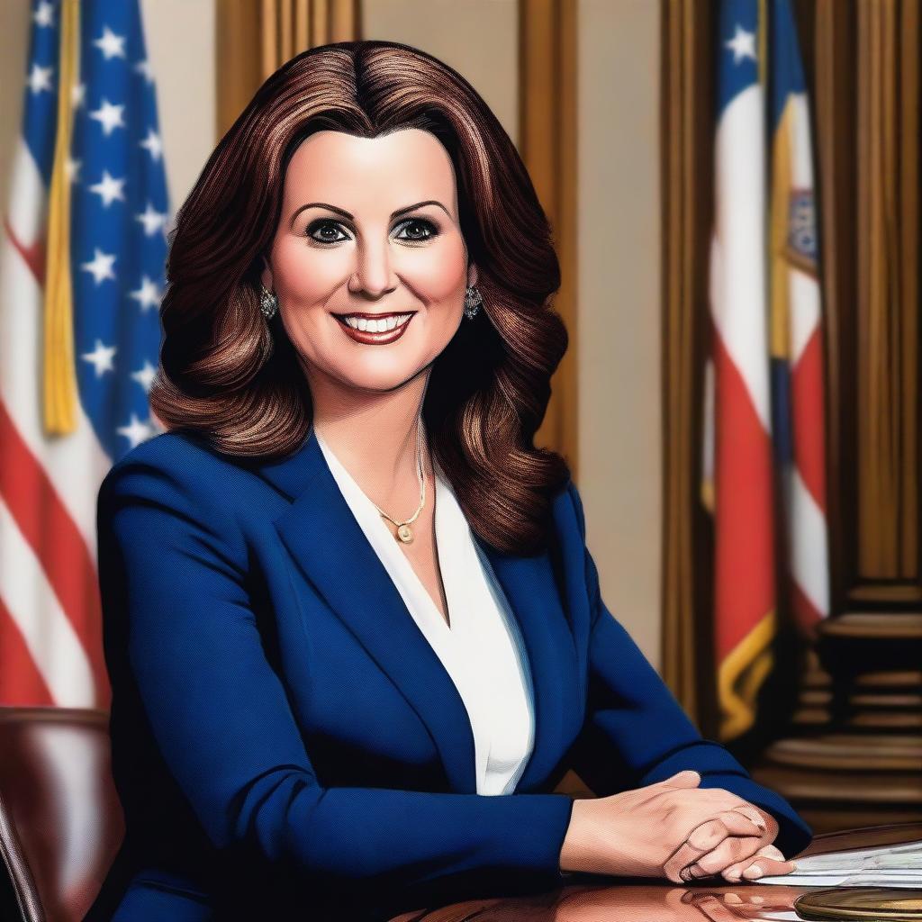 Create a detailed portrait of Gretchen Whitmer, the Governor of Michigan