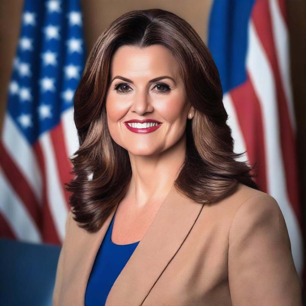 Create a realistic portrait of Gretchen Whitmer, the Governor of Michigan