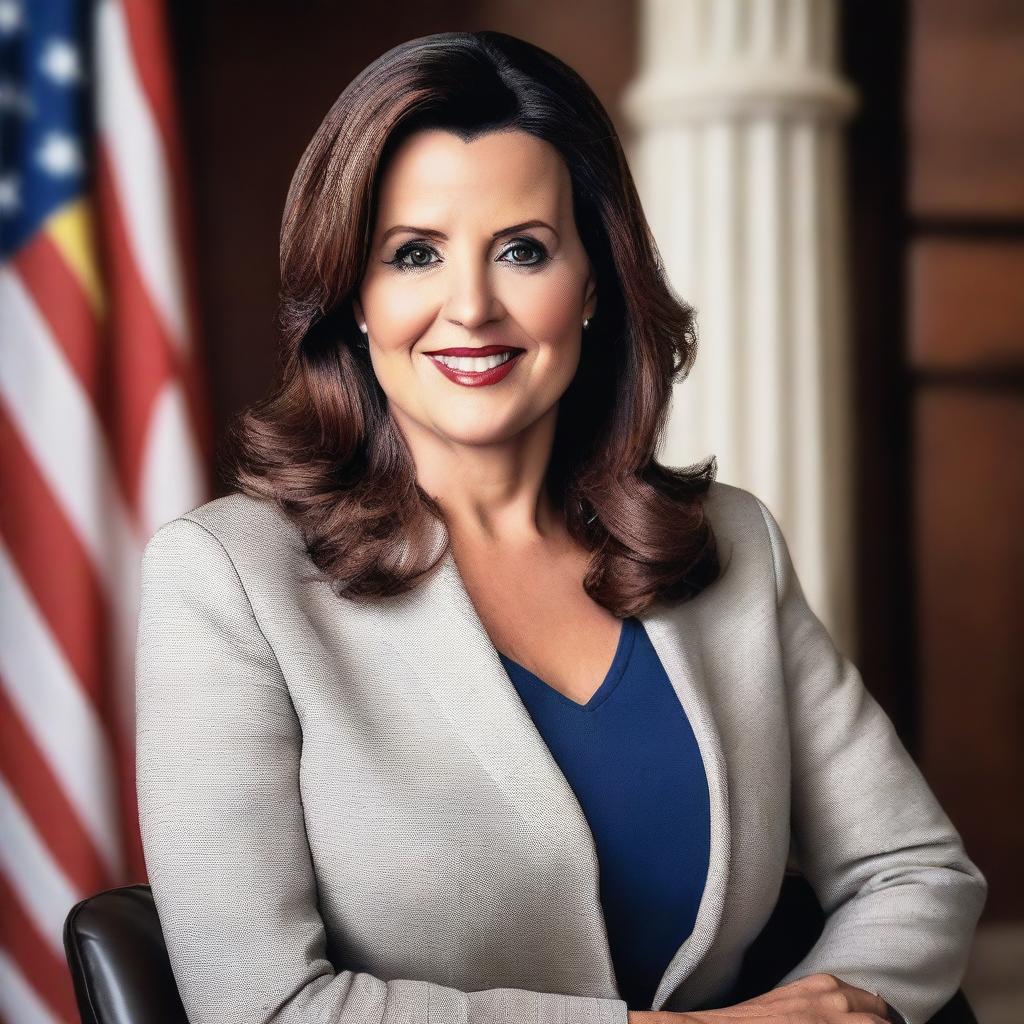 Create a realistic portrait of Gretchen Whitmer, the Governor of Michigan