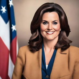 Create a realistic portrait of Gretchen Whitmer, the Governor of Michigan