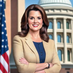 Create a realistic portrait of Gretchen Whitmer, the Governor of Michigan