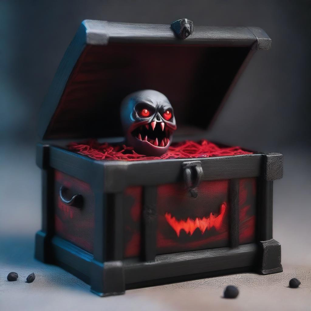 A spooky and eerie toy chest with demonic features