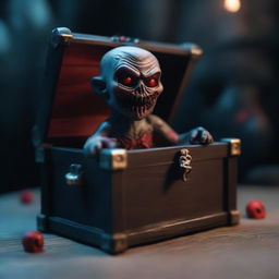 A spooky and eerie toy chest with demonic features