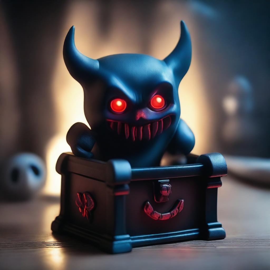 A spooky and eerie toy chest with demonic features