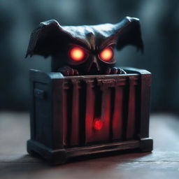 A spooky and eerie toy chest with demonic features