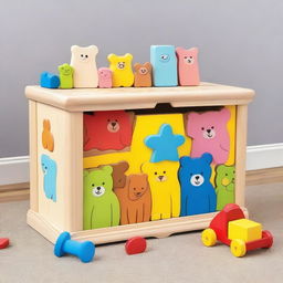 A charming and whimsical toy chest filled with colorful toys