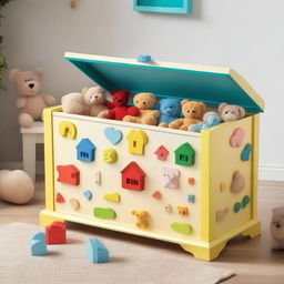 A charming and whimsical toy chest filled with colorful toys