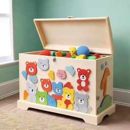 A charming and whimsical toy chest filled with colorful toys