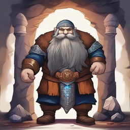 A detailed and vibrant illustration of a dwarf, showcasing traditional dwarf characteristics such as a stout and muscular build, a long beard, and wearing armor with intricate designs