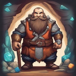 A detailed and vibrant illustration of a dwarf, showcasing traditional dwarf characteristics such as a stout and muscular build, a long beard, and wearing armor with intricate designs