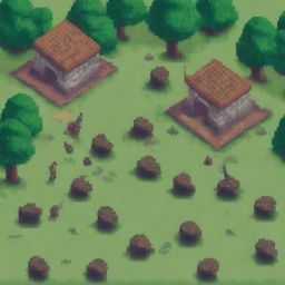 Un campo de batalla antiguo en estilo pixel art pero con un toque realista