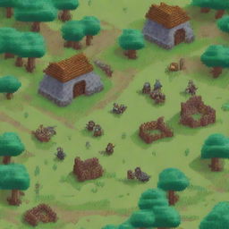 Un campo de batalla antiguo en estilo pixel art pero con un toque realista