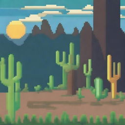 Un campo seco en estilo pixel art, con tierra agrietada y vegetación escasa