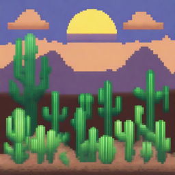 Un campo seco en estilo pixel art, con tierra agrietada y vegetación escasa