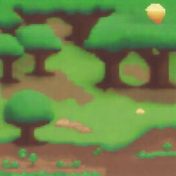 Un campo seco en estilo pixel art, con tierra agrietada y vegetación escasa pero no un desierto