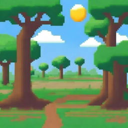 Un campo seco en estilo pixel art, con tierra agrietada y vegetación escasa pero no un desierto