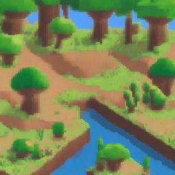 Un campo seco en estilo pixel art, con tierra agrietada y vegetación escasa pero sin cactus