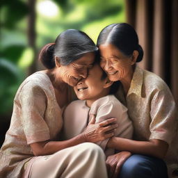 A heartwarming scene depicting kasih sayang, which means 'affection' or 'loving care' in Indonesian