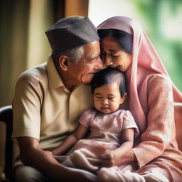 A heartwarming scene depicting kasih sayang, which means 'affection' or 'loving care' in Indonesian