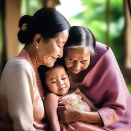 A heartwarming scene depicting kasih sayang, which means 'affection' or 'loving care' in Indonesian