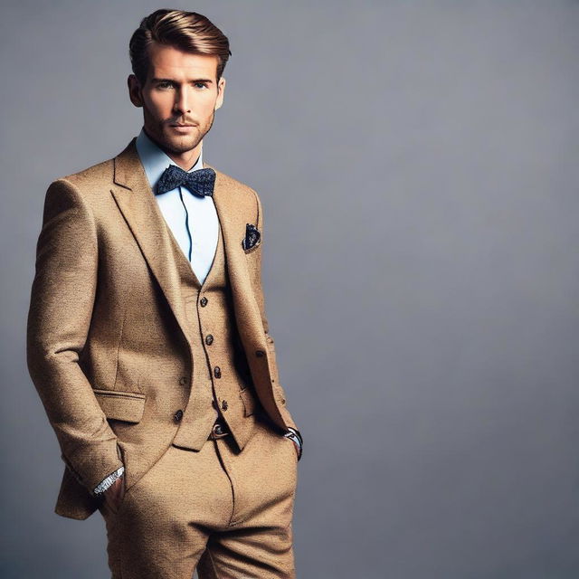 Create an image featuring attractive, well-dressed men with a confident and charismatic presence