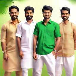 A depiction of attractive Malayali men with traditional and modern attire, showcasing their cultural heritage and charm