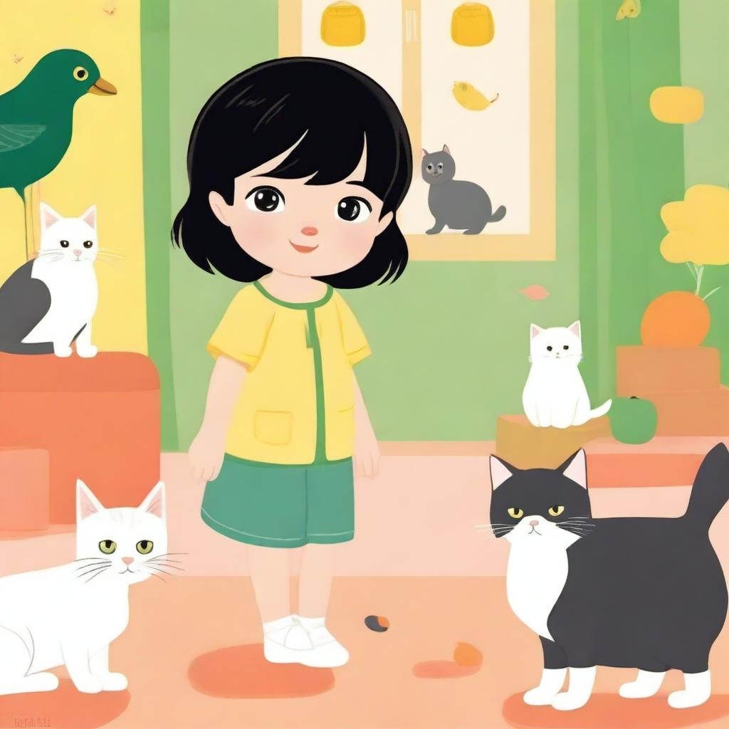 A delightful scene featuring a 2-year-old girl with short black hair
