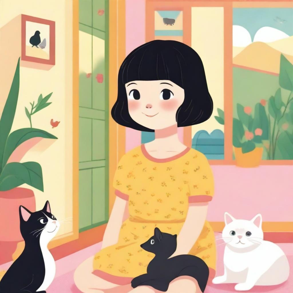 A delightful scene featuring a 2-year-old girl with short black hair