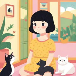 A delightful scene featuring a 2-year-old girl with short black hair