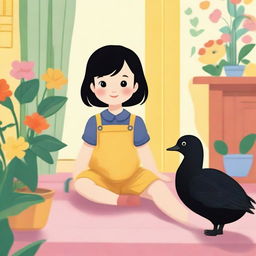 A delightful scene featuring a 2-year-old girl with short black hair