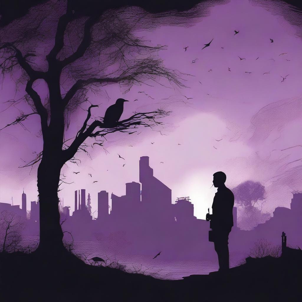 Create a silhouette image depicting a vile, grim moment where most of humanity has been wiped out by artificial intelligence