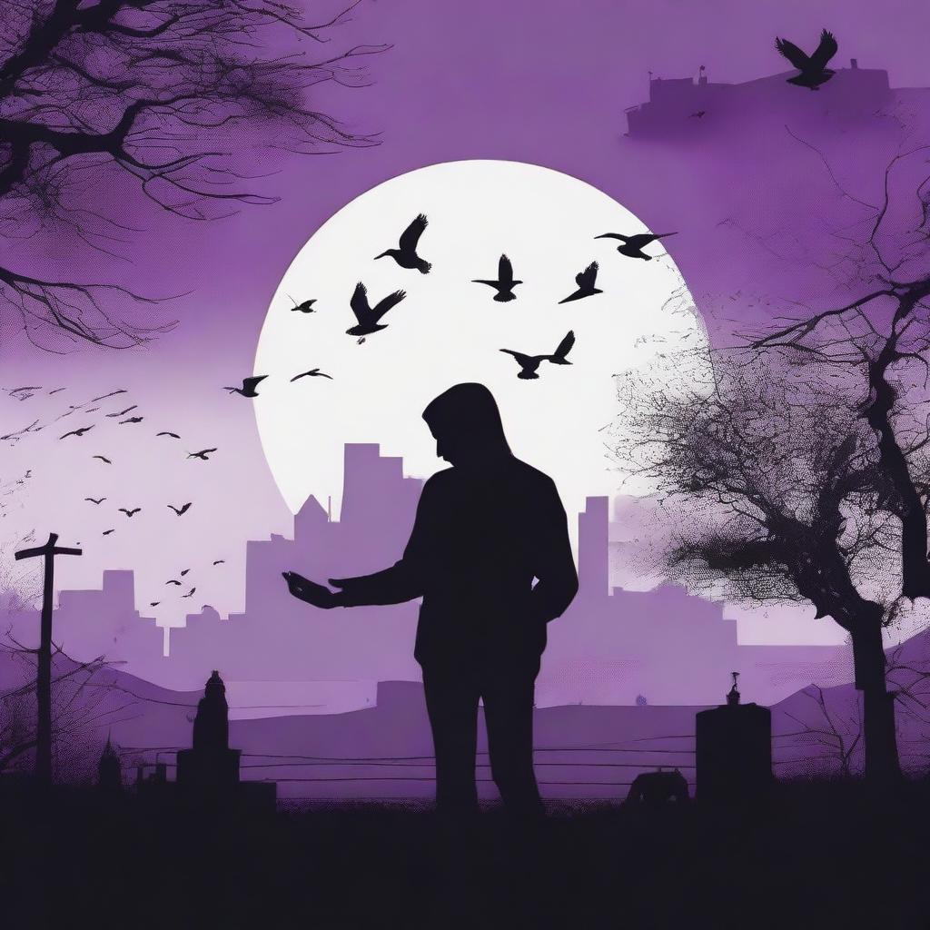 Create a silhouette image depicting a vile, grim moment where most of humanity has been wiped out by artificial intelligence