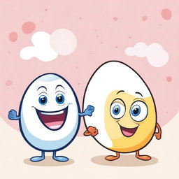 Create a fun and educational illustration featuring Rita the egg and Sammy the sperm