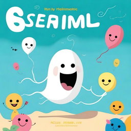 Create a playful and educational children's book cover featuring a cheerful sperm character