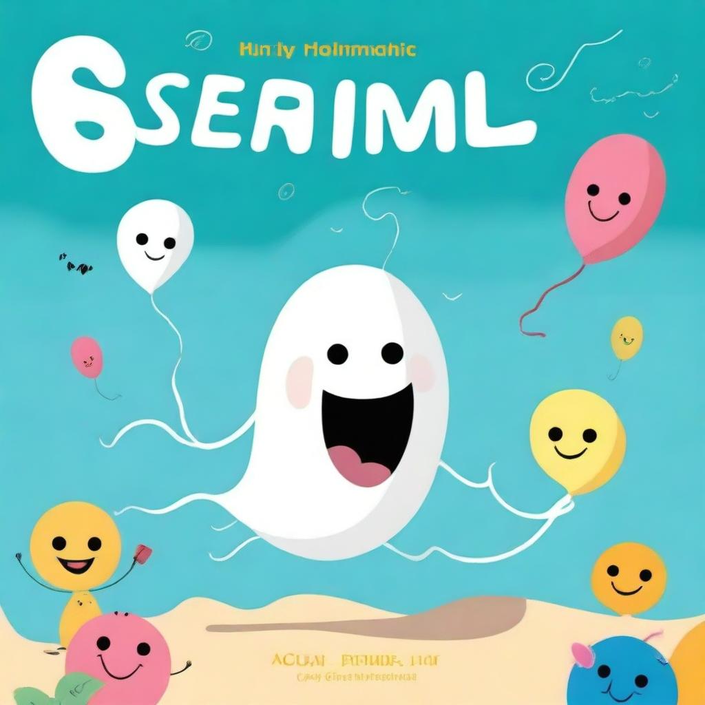 Create a playful and educational children's book cover featuring a cheerful sperm character