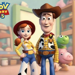 Create a movie poster for 'Toy Story 5: A New Generation' in the style of a Pixar movie