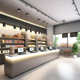 A modern internet cafe store with a contemporary, stylish design