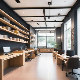 A modern internet cafe and stationery store with a sleek, contemporary design