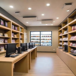 A modern internet cafe and gift shop store with a sleek, contemporary design