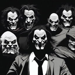 A depiction of villains with a madman appearance