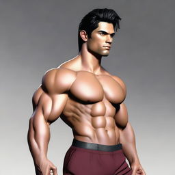A young man without a beard, of average height, and with a defined musculature