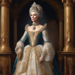 A detailed illustration of Circa from Planet of the Apes dressed as Catherine the Great