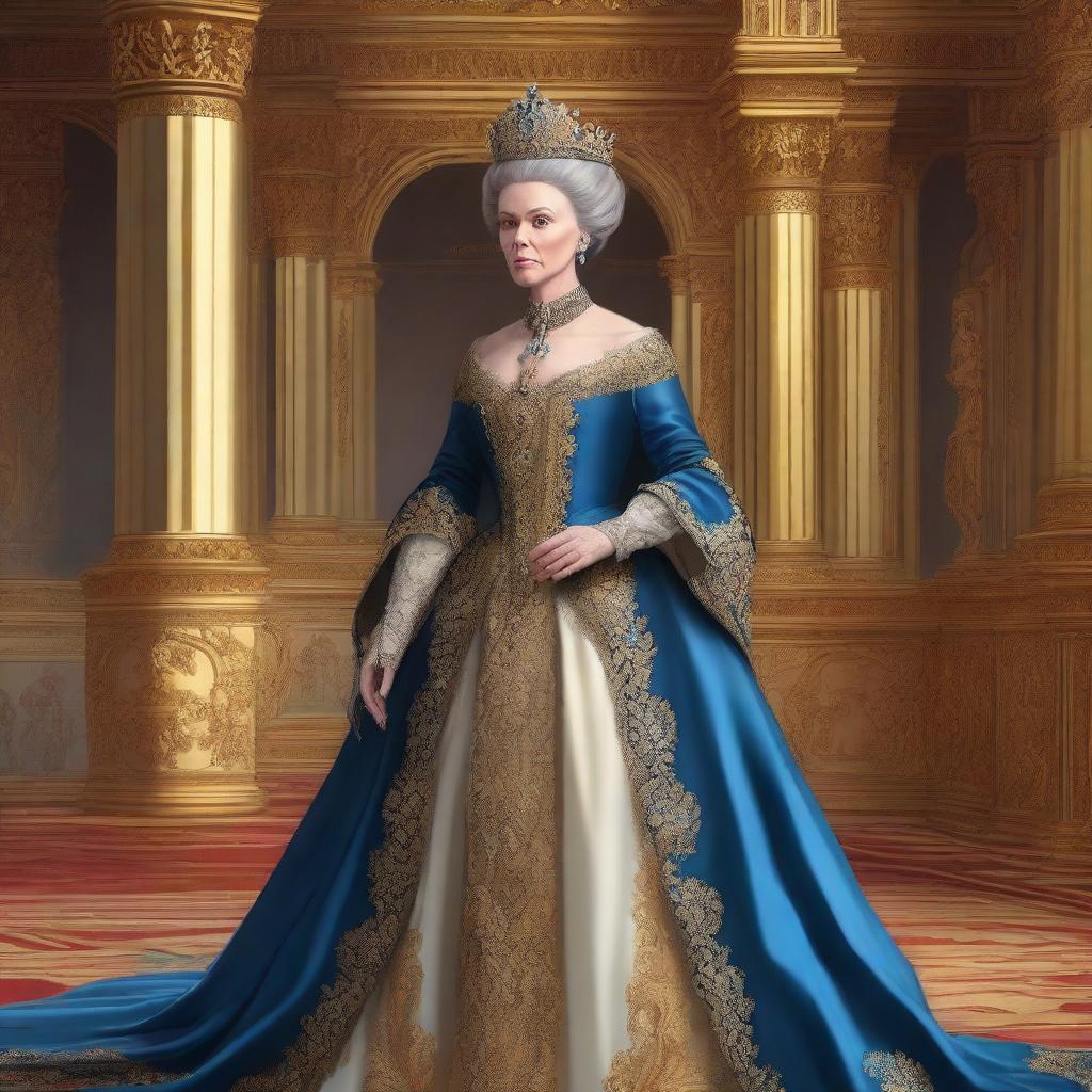 A detailed illustration of Cira from Planet of the Apes dressed as Catherine the Great