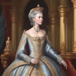 A detailed illustration of Cira from Planet of the Apes dressed as Catherine the Great